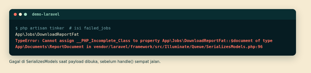 Exception di failed_jobs