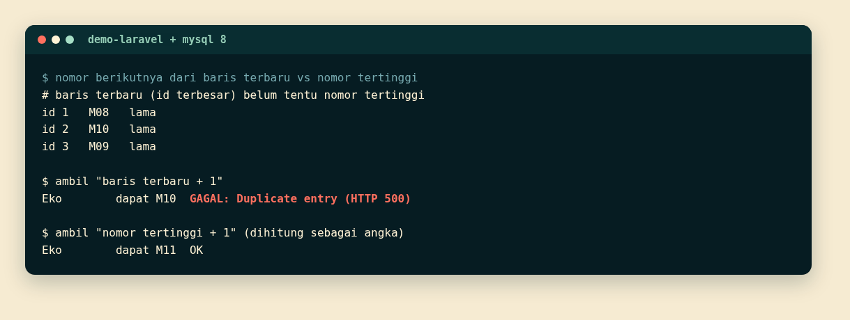 Baris terbaru belum tentu nomor tertinggi