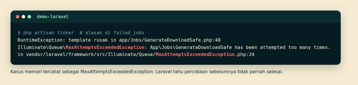 Alasan gagal di failed_jobs